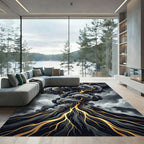 Golden Lava Eruption Dark Ash Cloud Rug