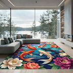 Vibrant Koi Fish Peony Garden Art Rug