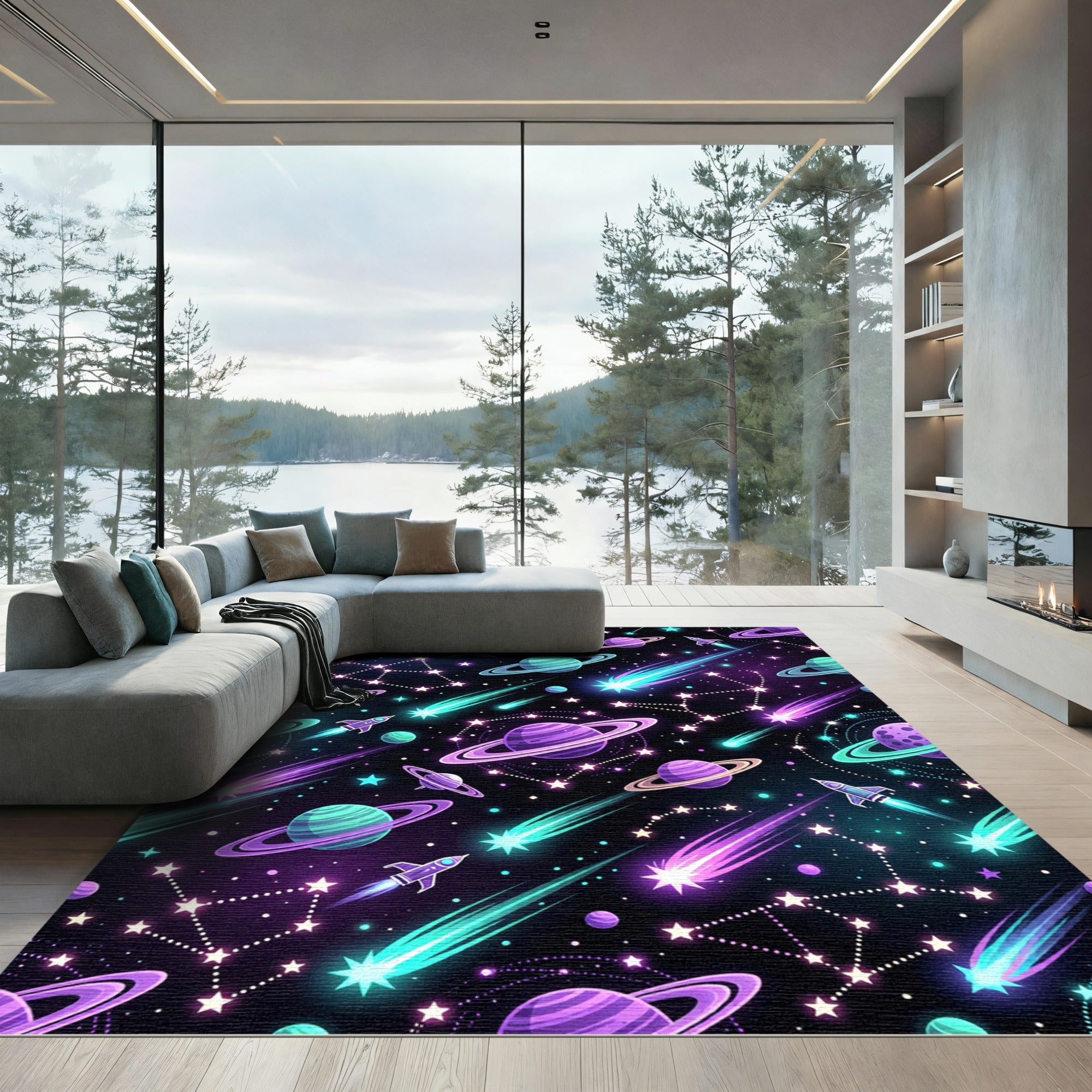 Neon Cosmic Planet Galaxy Starry Sky Rug