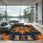 Radiant Amber Sunburst Geometric Hourglass Rug