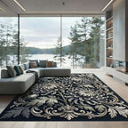 Monochromatic Chrysanthemum Scrollwork Garden Rug