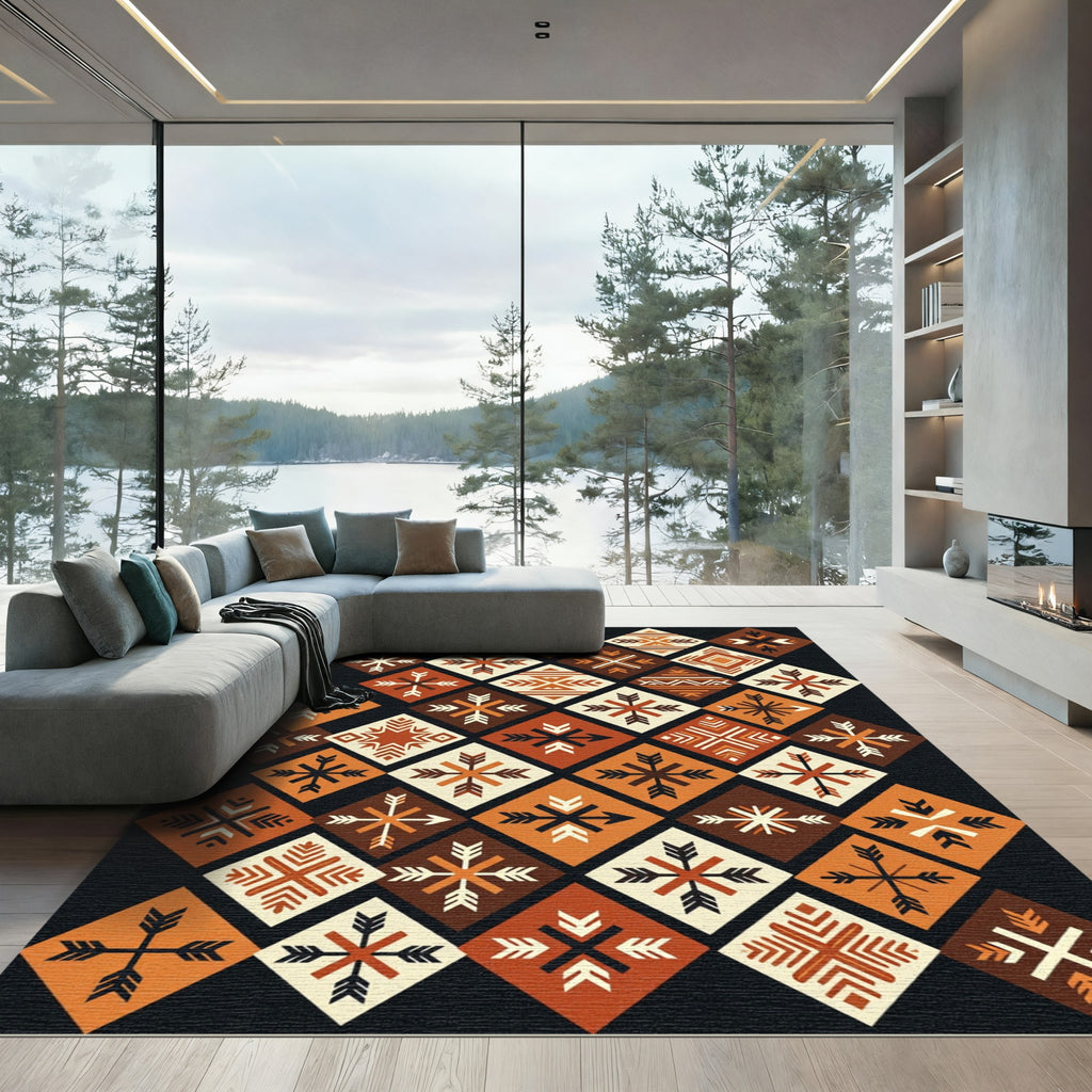 Earthy Terracotta Geometric Diamond Arrow Rug