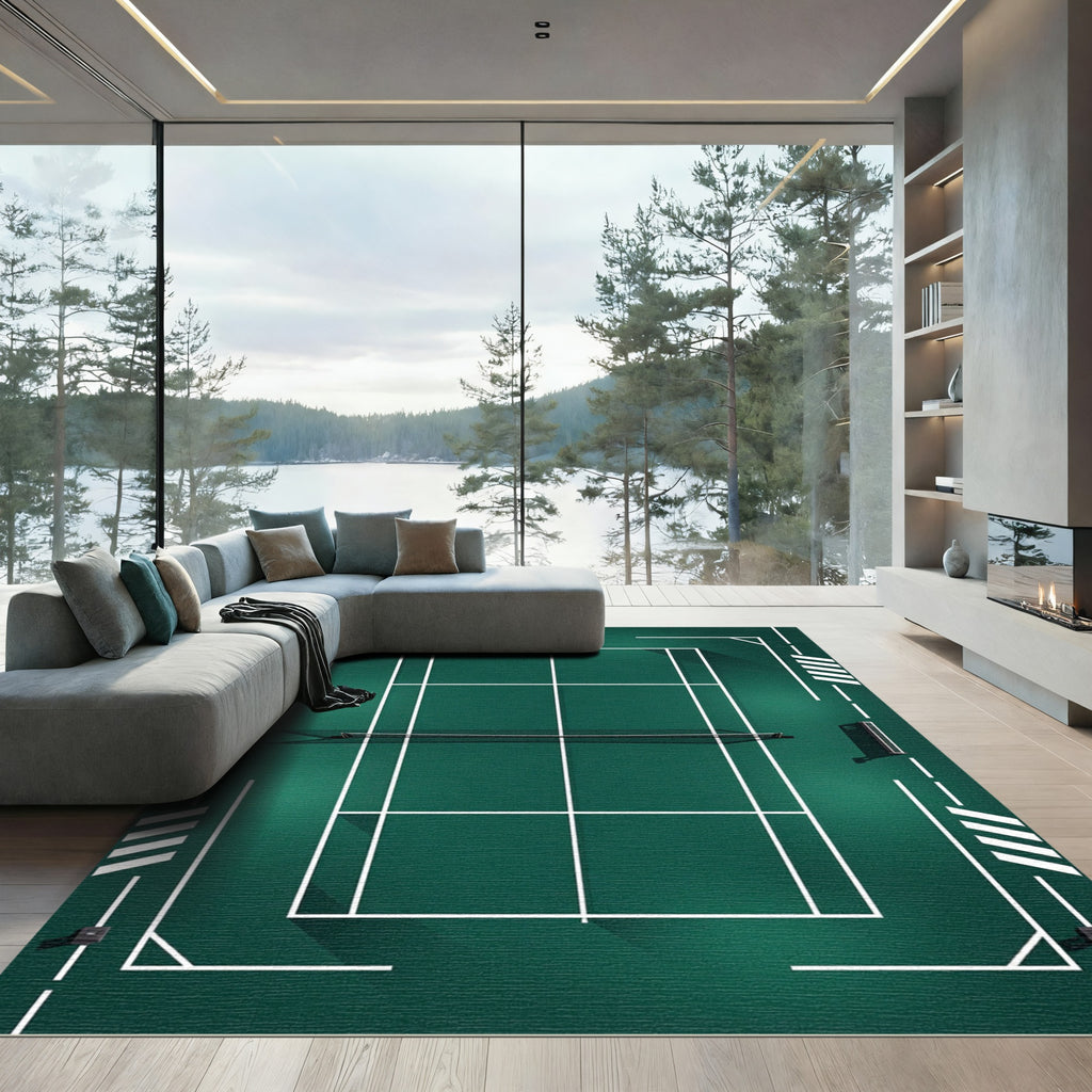 Minimalist Emerald Green Tennis Court Graphic Rug
