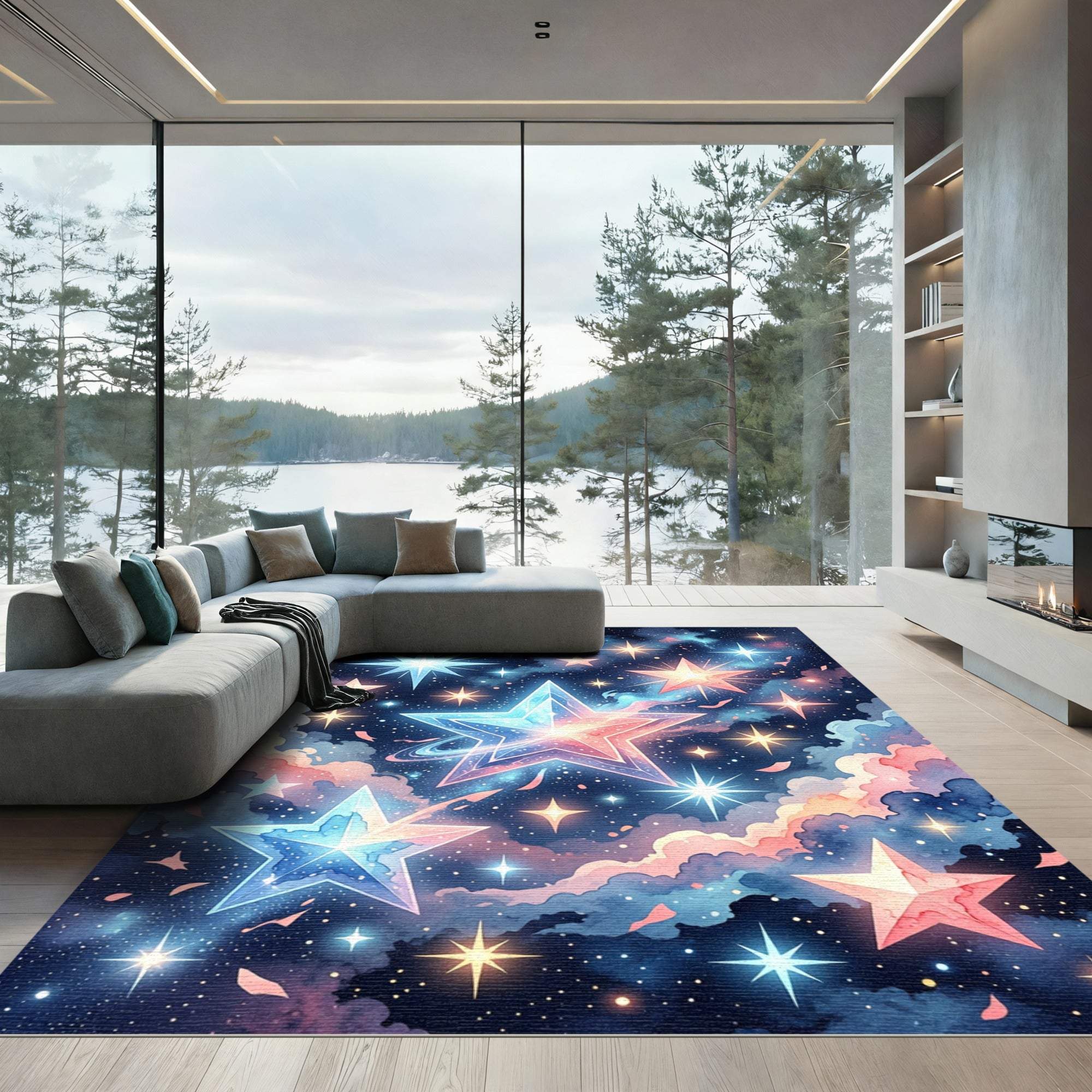 Cosmic Pastel Starry Night Sky Rug