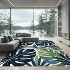 Lush Tropical Monstera Leaf Navy Green Rug