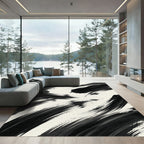 Minimalist Monochrome Abstract Brush Stroke Rug