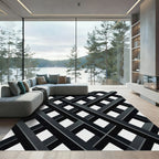 Modern Black Grey Geometric Lattice Rug