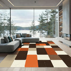 Mid Century Brown Burnt Orange Geometric Rug