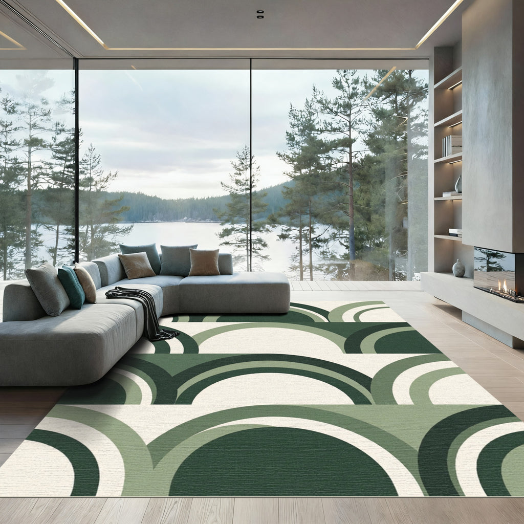 Modern Sage Green Abstract Geometric Arch Rug
