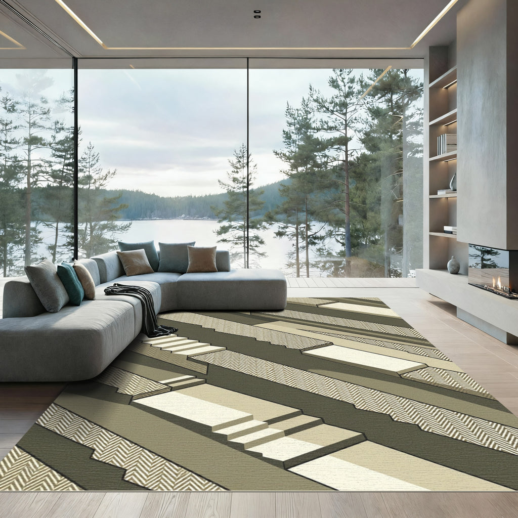 Monochromatic Geometric Stepped Motif Rug