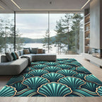 Oceanic Teal Scallop Wave Rug
