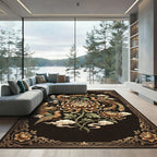 Golden Phoenix Chrysanthemum Floral Botanical Art Rug