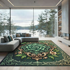 Emerald Green Floral Crest Rug