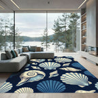 Navy Blue Seashell Illustration Rug