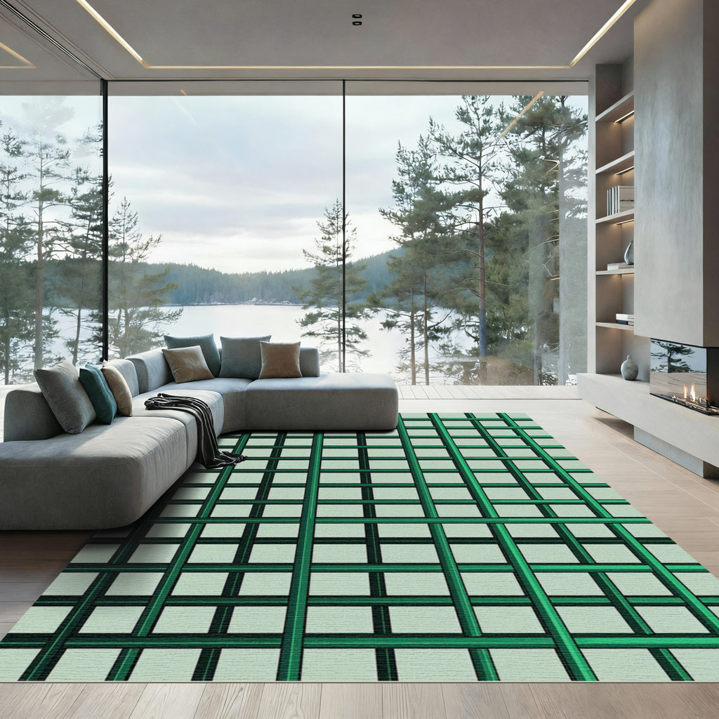 Emerald Green Intersecting Grid Rug