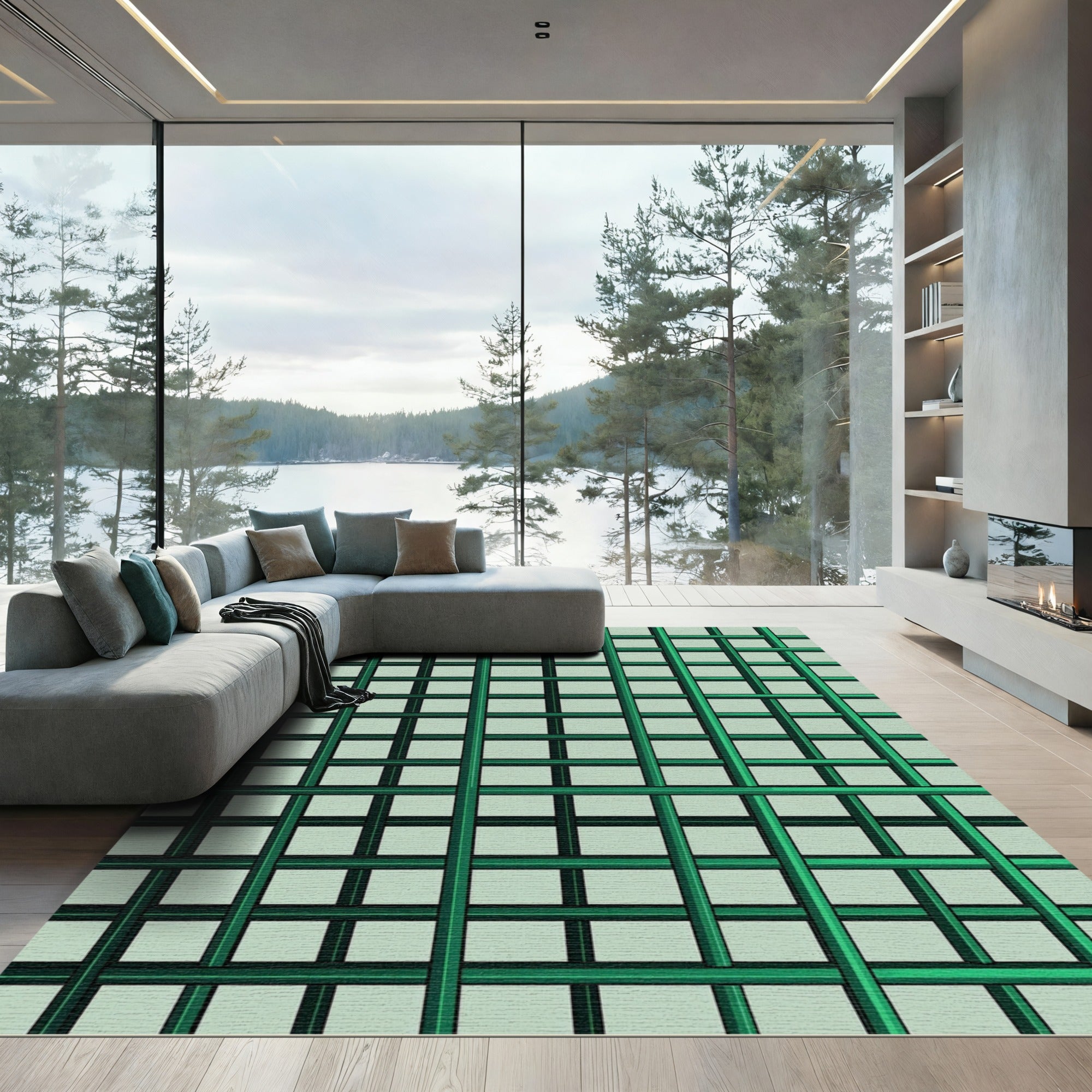 Emerald Green Intersecting Grid Rug