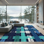 Woven Blue and Teal Grid Line Rug