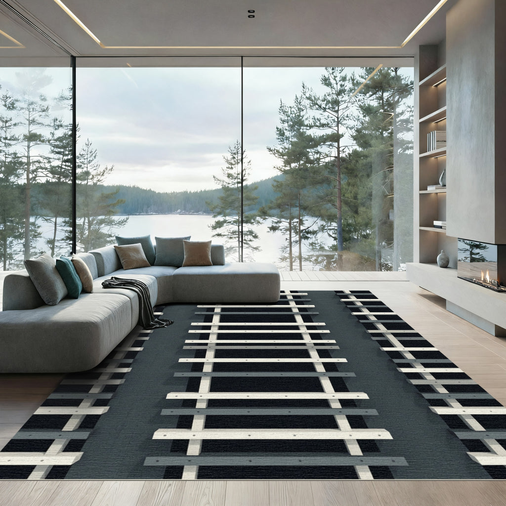 Industrial Gray White Linear Ladder Rug
