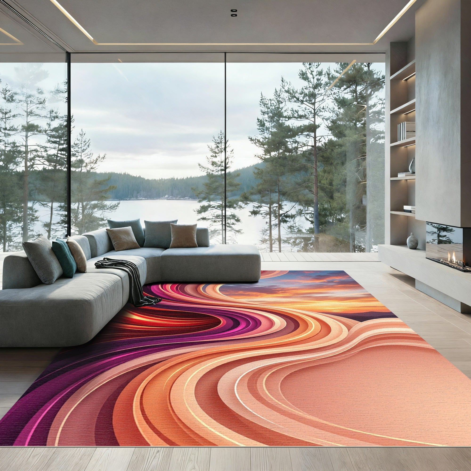 Abstract Sunset Swirls Rug