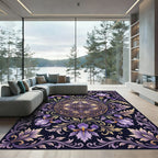 Elegant Purple Iris Floral Medallion Rug