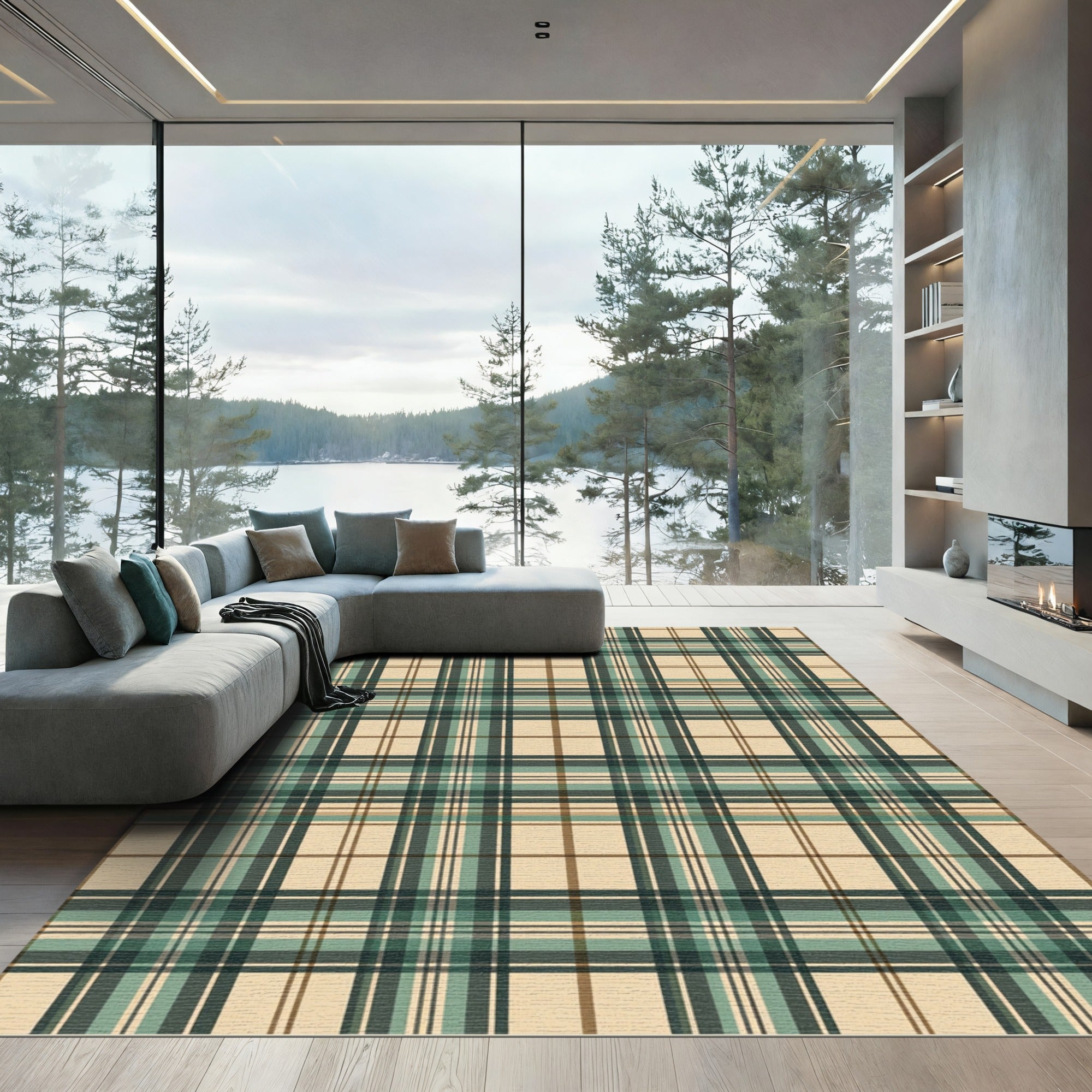Classic Sage and Khaki Plaid Rug