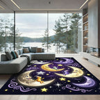 Whimsical Celestial Crescent Moon Starry Night Rug