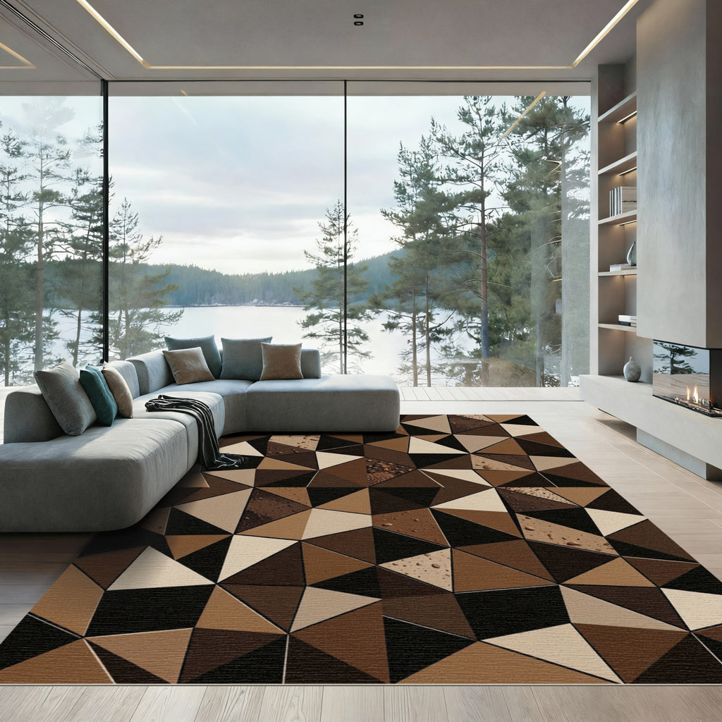 Geometric Triangles Abstract Chocolate Brown Rug