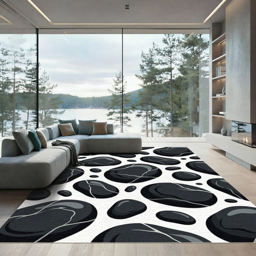 Black Pebble Mosaic Scattered Stones Rug