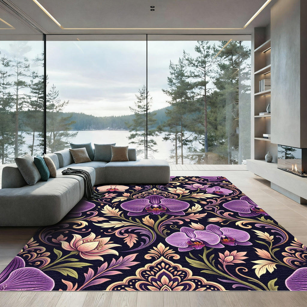 Opulent Orchid Scrollwork Gardens Rug
