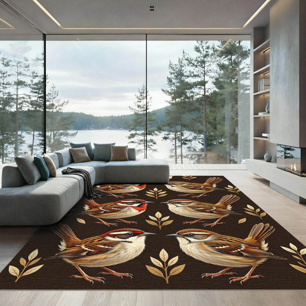 Earthy Brown Sparrow Botanical Meadow Rug