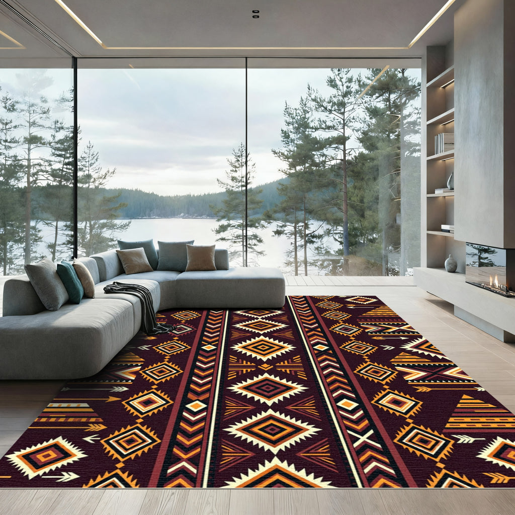 Earthy Geometric Aztec Diamond Stripe Rug