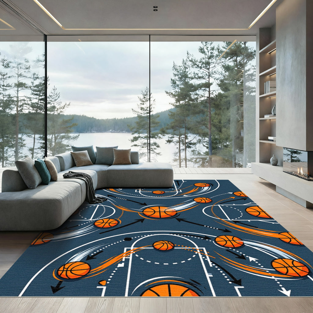Dynamic Basketball Court Action Play Graphic Rug