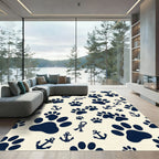 Navy Nautical Paw Anchor Rope Art Rug