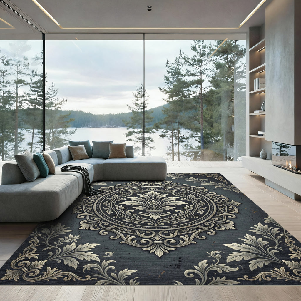 Dark Slate Victorian Ornate Medallion Rug