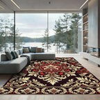 Ornate Burgundy Cream Damask Medallion Rug