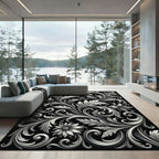 Elegant White Floral Scrollwork Rug