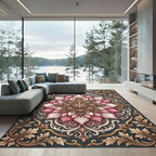 Pink White Intricate Lotus Mandala Rug