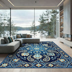 Elegant Blue Paisley Floral Ornament Rug