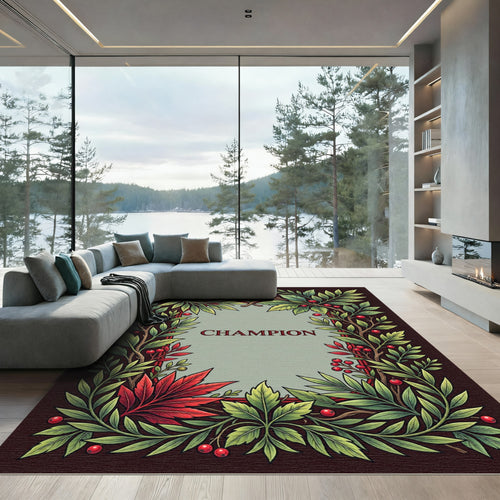 Art Nouveau Red Berry Foliage Border Rug