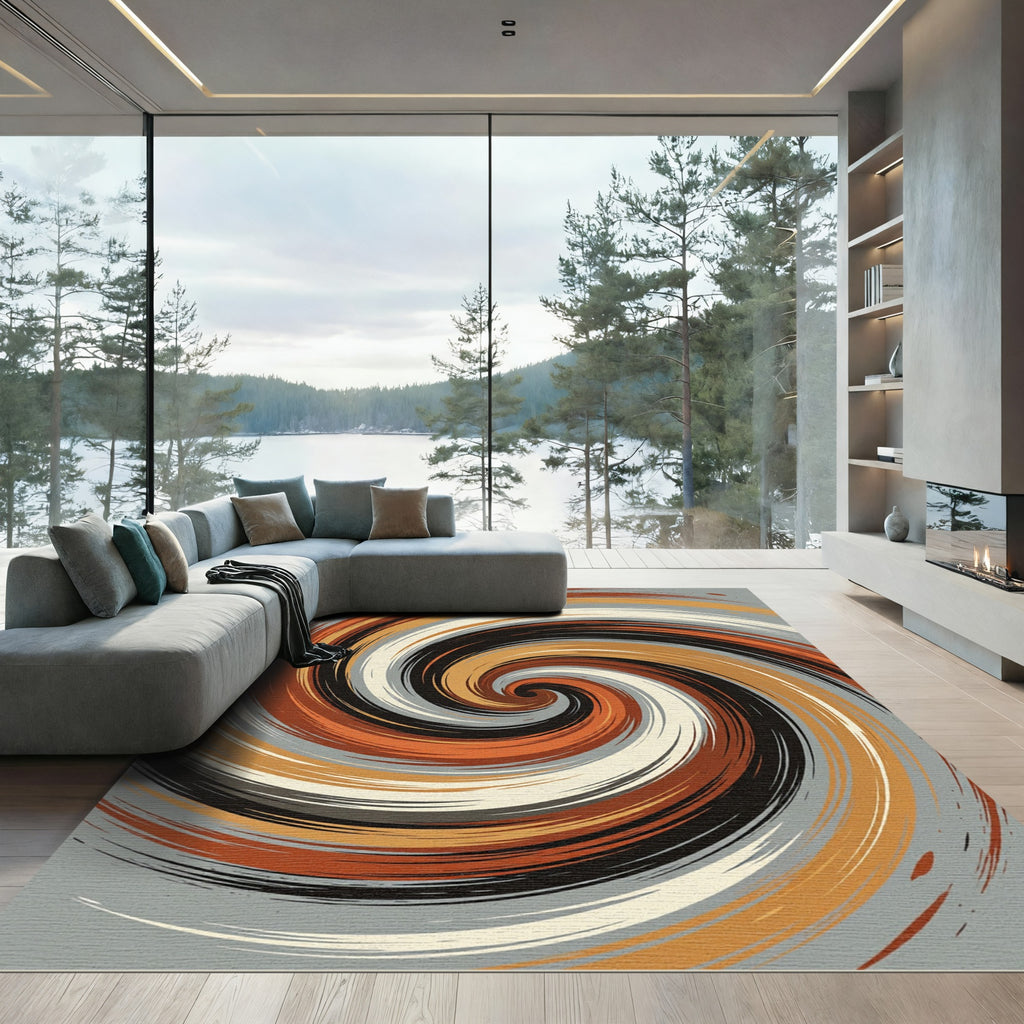 Modern Earthy Tone Spiral Vortex Rug