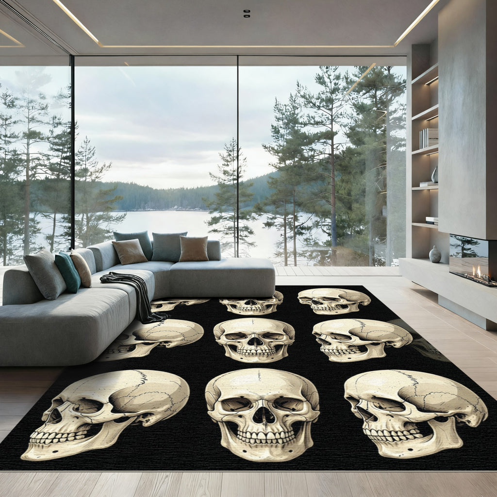 Monochrome Anatomical Skull Grid Illustration Rug