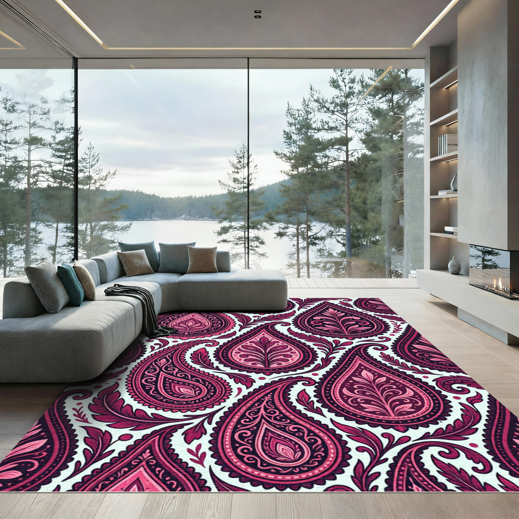 Fuchsia Paisley Floral Medallion Rug