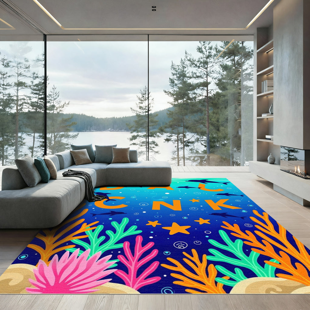 Oceanic Coral Dolphins And Stars Rug