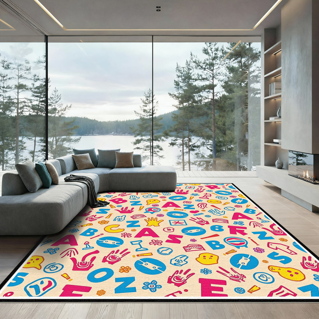 Playful Alphabet And Hand Doodle Rug