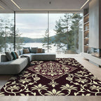 Elegant Dark Burgundy Floral Damask Rug