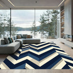 Modern Navy Cream Geometric Chevron Rug