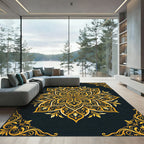 Ornate Golden Floral Mandala Ink Rug