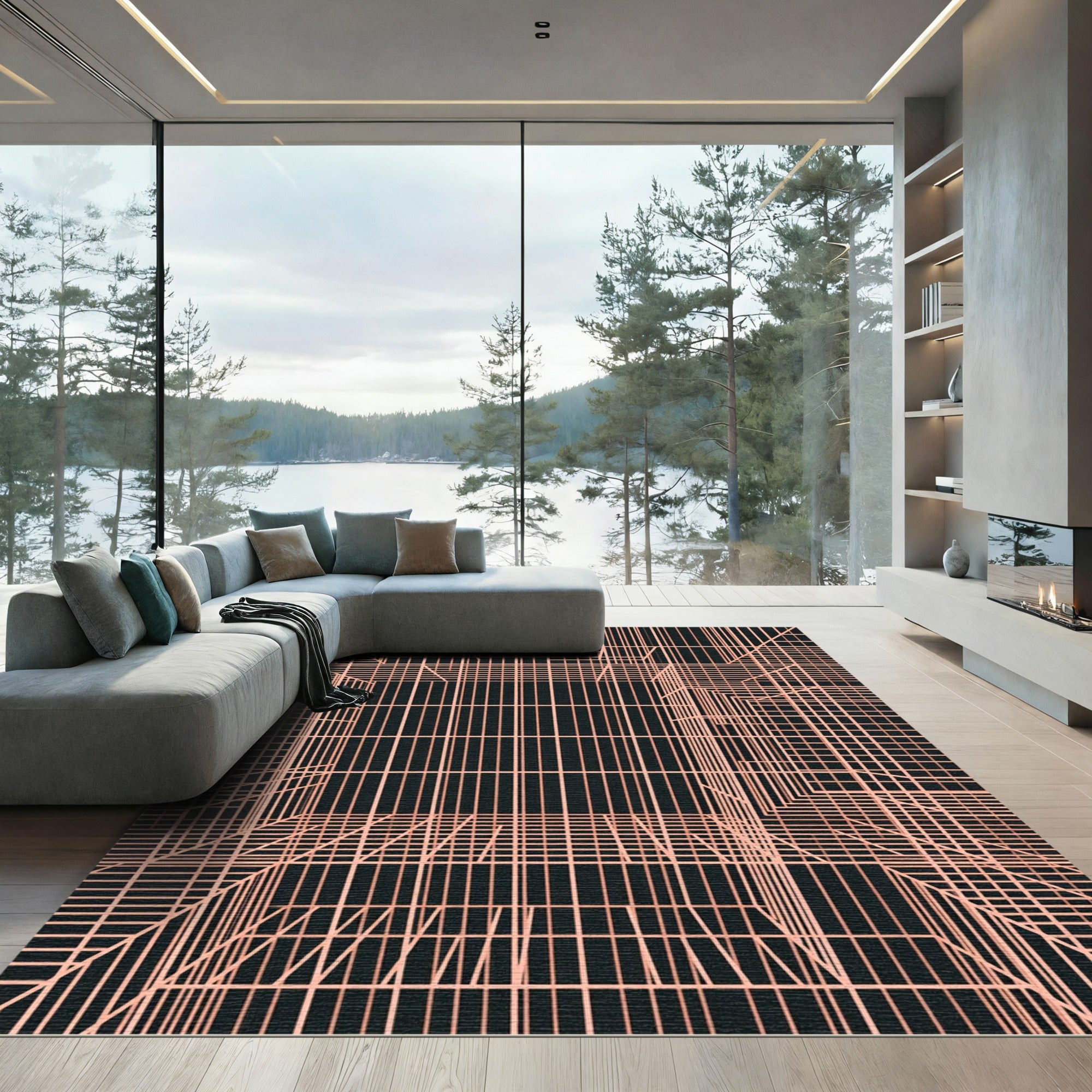 Salmon Lines Black Perspective Rug