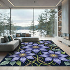 Elegant Violet Clematis Lattice Floral Rug