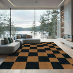 Modern Black and Tan Geometric Checkerboard Rug